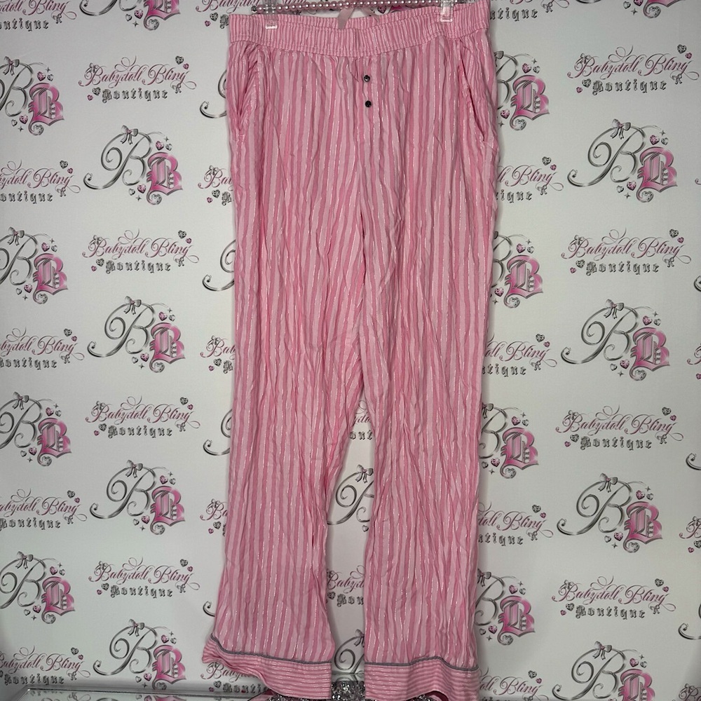 Victoria secret pants sparkly glitter thread pink striped classic buttons waist